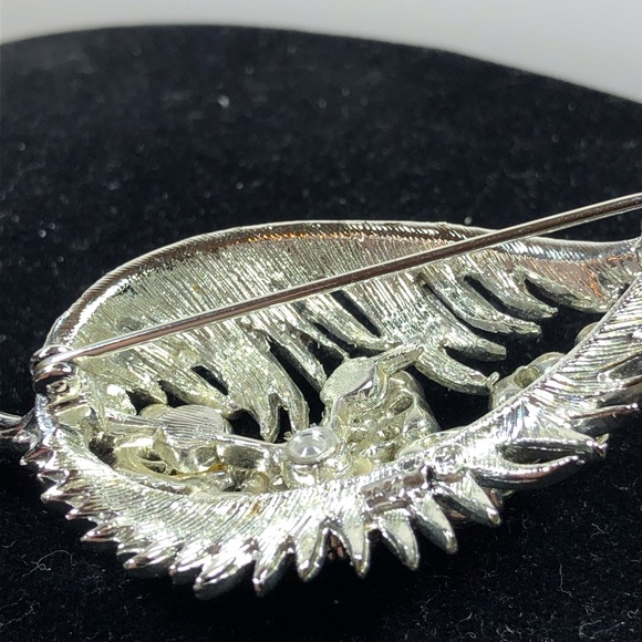 Vintage Coro Silver and AB Rhinestone Leaf Brooch